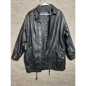 Jacqueline Ferrar Leather Coat Womens Size S Black Quilted Zip Lined Pockets